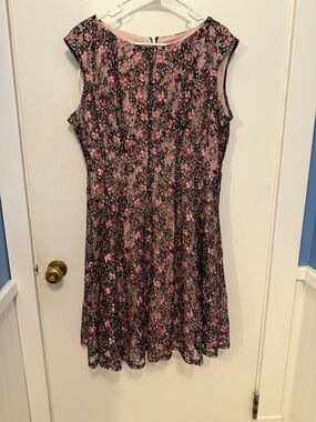 Floral Lace Overlay Dress in Black and Pink feminine summer flowy